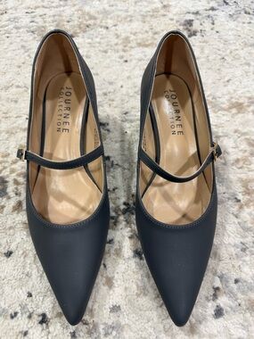 Journee Collection Dark Grey Mary Jane Pointed Toe with Gold Heel